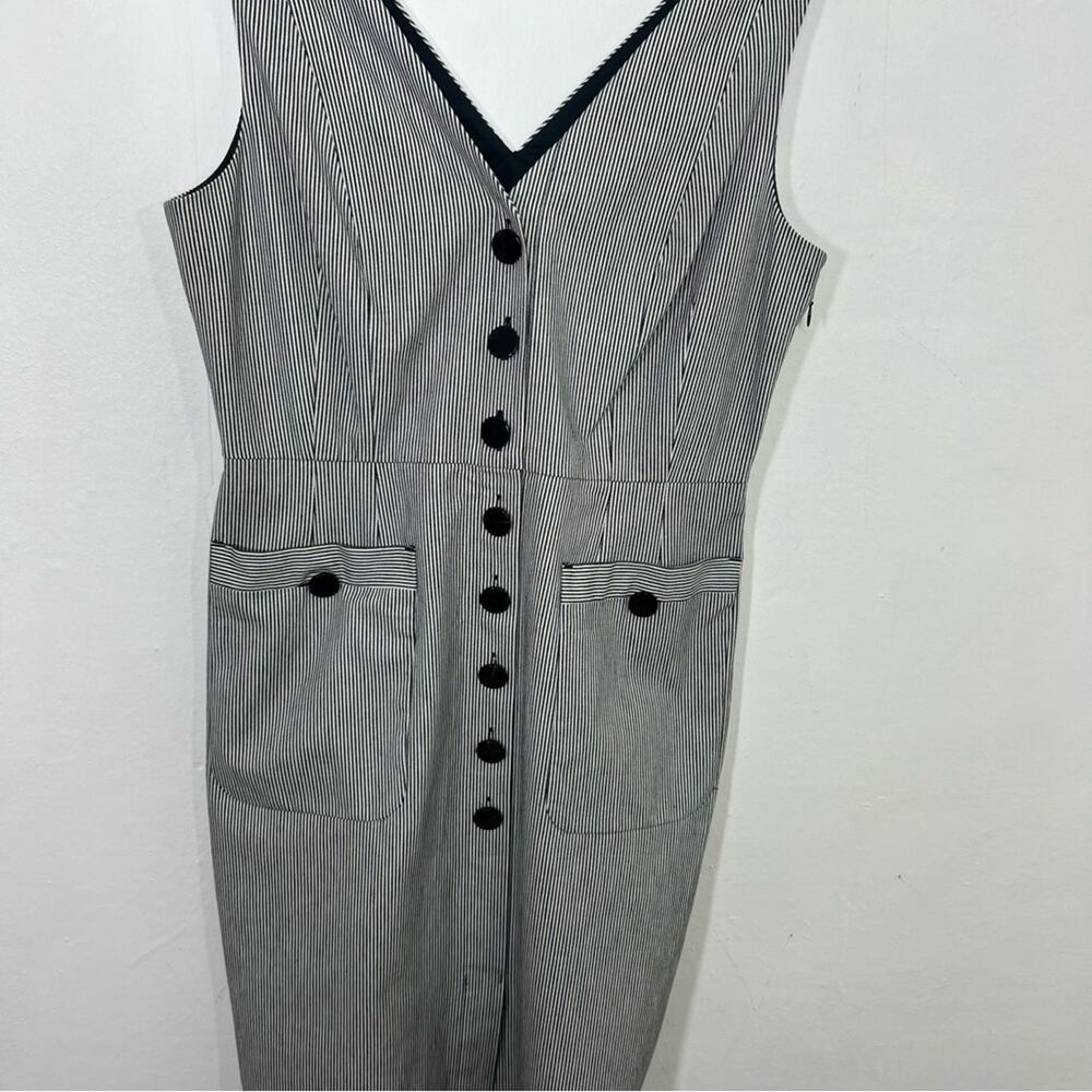 LK Bennett Black and White Striped Button-Front Pinafore Dress - Picture 11 of 16